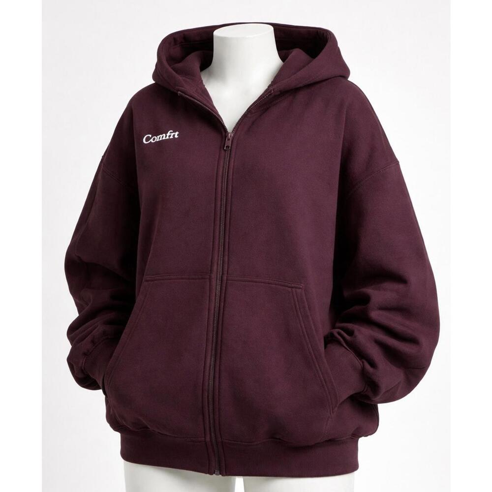 Comfrt Cloud Zip Hoodie 2XL Maroon NIP Oversized Soft Lounge Sweatshirt A12 - Picture 2 of 5